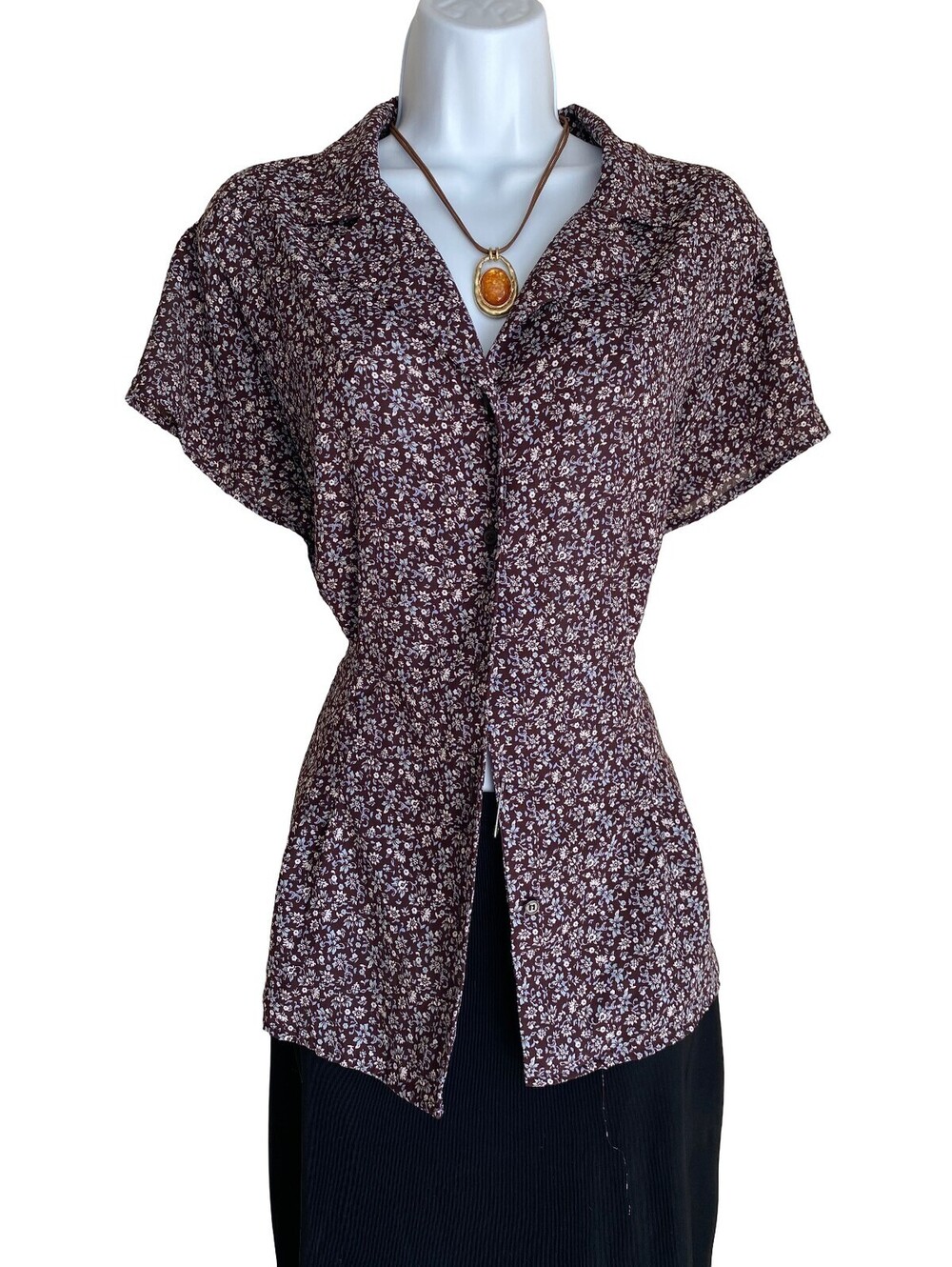 VTG Women's Plus 2X Brown Floral Button Up Blouse Tunic Cottagecore Whimsigoth